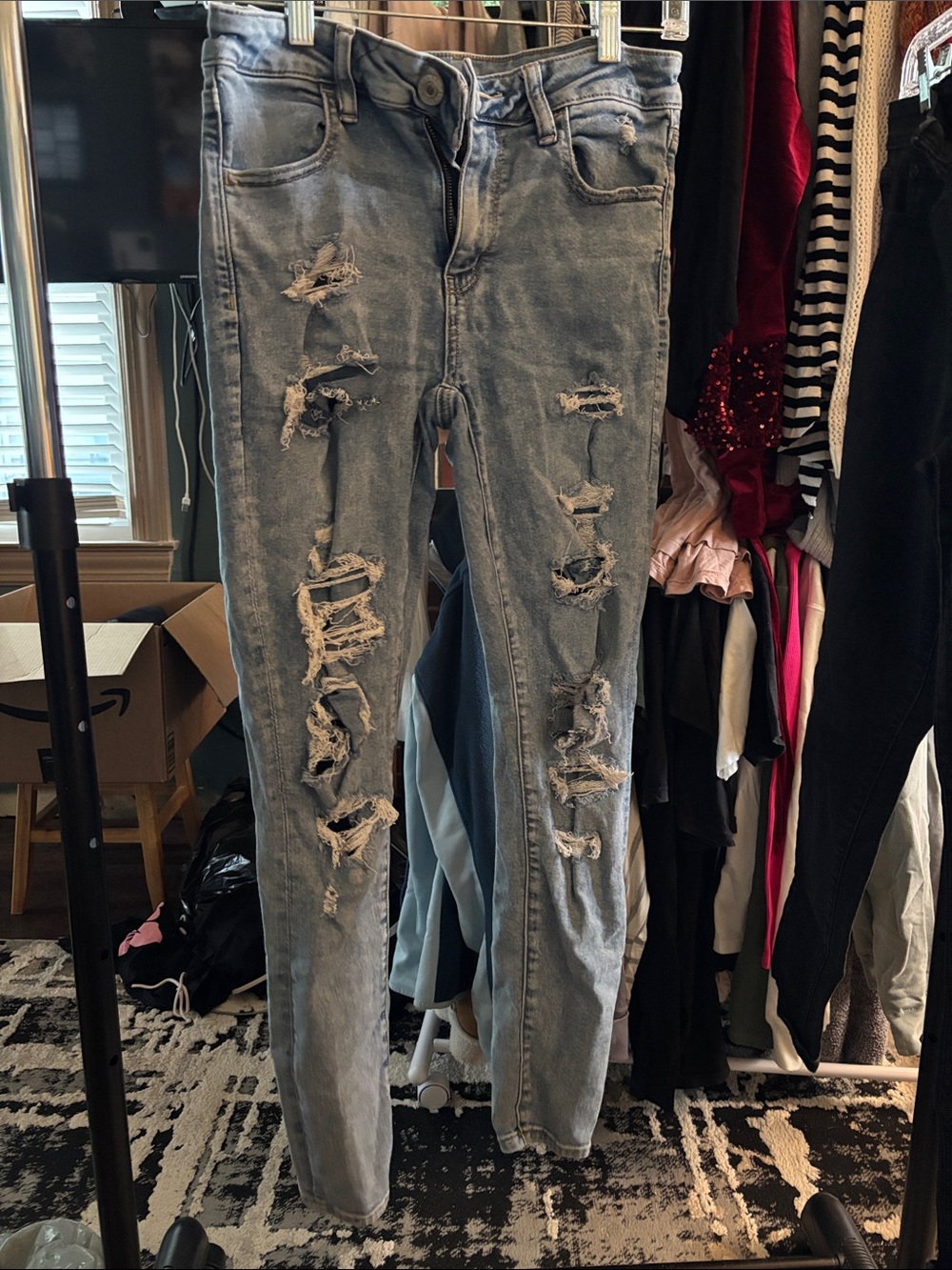 American Eagle Outfitters Light Blue Ripped Skinny Jeans